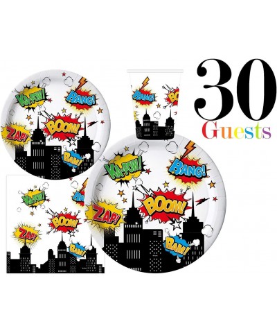 Serves 30 Complete Party Pack Superhero 9" Dinner Paper Plates 7" Dessert Paper Plates 9 oz Cups 3 Ply Napkins Super Hero Par...