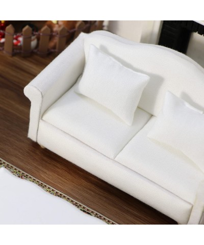 1:12 Scale Sofa Dollhouse Furniture Miniature Couch Fabric Sofa with Pillows for Living Room Desktop Decoration Mini Scene Ac...