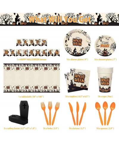 Halloween Party Supplies Serves 16 Halloween Tableware Includes Plates and Napkins Cutlery Boxes Tablecloth Banner for Birthd...