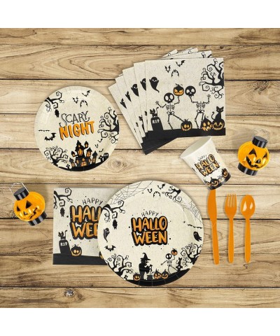 Halloween Party Supplies Serves 16 Halloween Tableware Includes Plates and Napkins Cutlery Boxes Tablecloth Banner for Birthd...