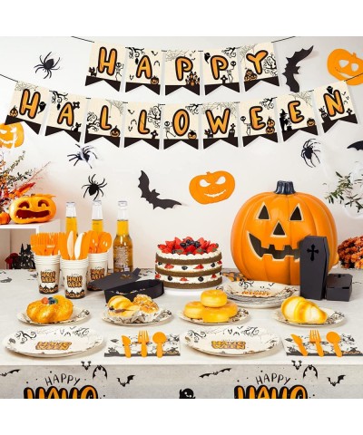 Halloween Party Supplies Serves 16 Halloween Tableware Includes Plates and Napkins Cutlery Boxes Tablecloth Banner for Birthd...