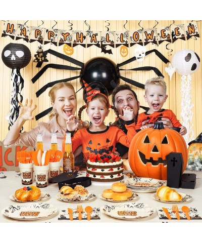 Halloween Party Supplies Serves 16 Halloween Tableware Includes Plates and Napkins Cutlery Boxes Tablecloth Banner for Birthd...