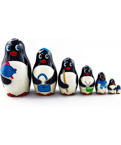 Matryoshka Russian Nesting Doll Babushka Beautiful Family Penguins Set 7 Pieces Pcs Hand Painted Handmade Souvenir Gift Handi...