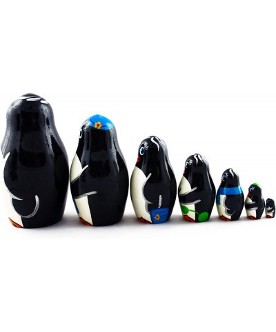 Matryoshka Russian Nesting Doll Babushka Beautiful Family Penguins Set 7 Pieces Pcs Hand Painted Handmade Souvenir Gift Handi...