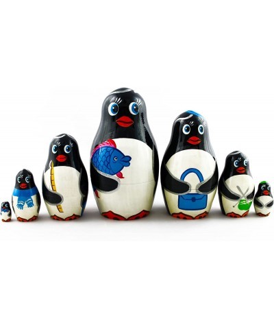 Matryoshka Russian Nesting Doll Babushka Beautiful Family Penguins Set 7 Pieces Pcs Hand Painted Handmade Souvenir Gift Handi...