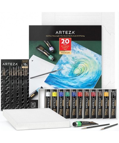 Acrylic Painting Art Set 12 Colors Acrylic Paint 15 Detail Brushes and 7x8.6 Inches Foldable Canvas Paper Pad Bundle Art Supp...