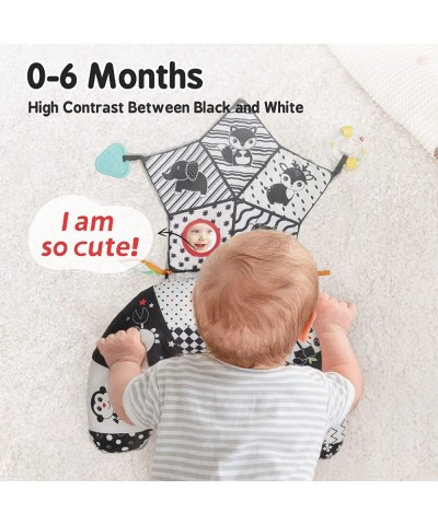 Baby Tummy Time Pillow Toy with Multi-Sensory Crinkle Mat Infant Double High Contrast Black and White Toys with Mirror Teethe...