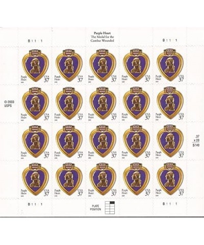 Collectible USA Postage Stamps 2003: Purple Heart Sheet MNH Scott 3784 $21.66 Collectible Postage Stamps