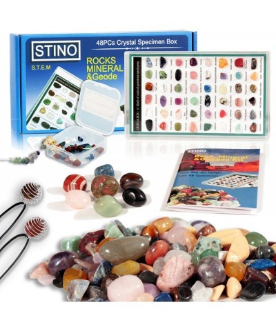 Rocks Gemstones and Crystal Collection for Kids Minerals & Geology Kit - 48PCs Gems Specimen Box 20+ Kinds Loose Rocks and Ge...