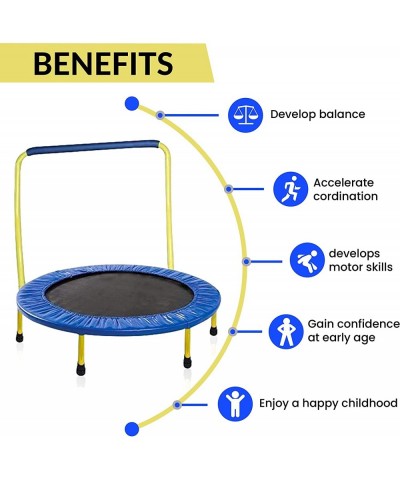 Kids Trampoline Portable & Foldable 36 Inch Round Jumping Mat for Toddler Durable Steel Metal Construction Frame with Padded ...