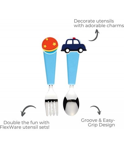 Flexwarez Kids Utensil Set with Flexcharmz Silicone Charms Accessories - Easy to Decorate Spoon and Fork - Fun lunch for Todd...