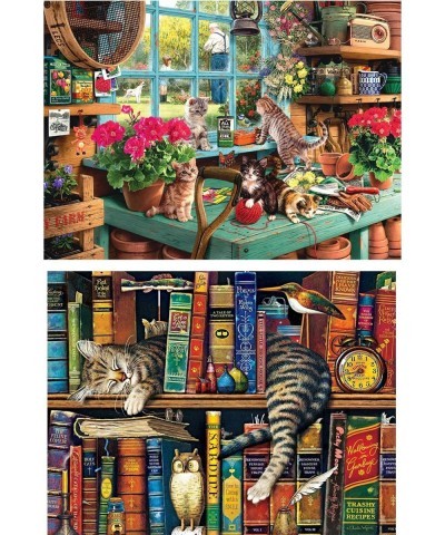 1000 Piece Jigsaw Puzzle 26.75" L X 19.75" W-Set of Two Jigsaw Puzzle Sets-Bookshelf Cat-Windowsill Cat $25.88 Jigsaw Puzzles