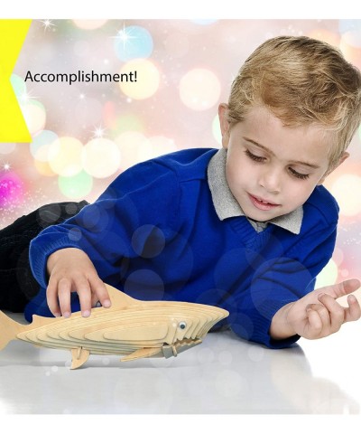 3D Puzzle Shark Wood Craft Construction Model Kit Fun Unique and Educational DIY Wooden Toy Assemble Model Unfinished Craftin...