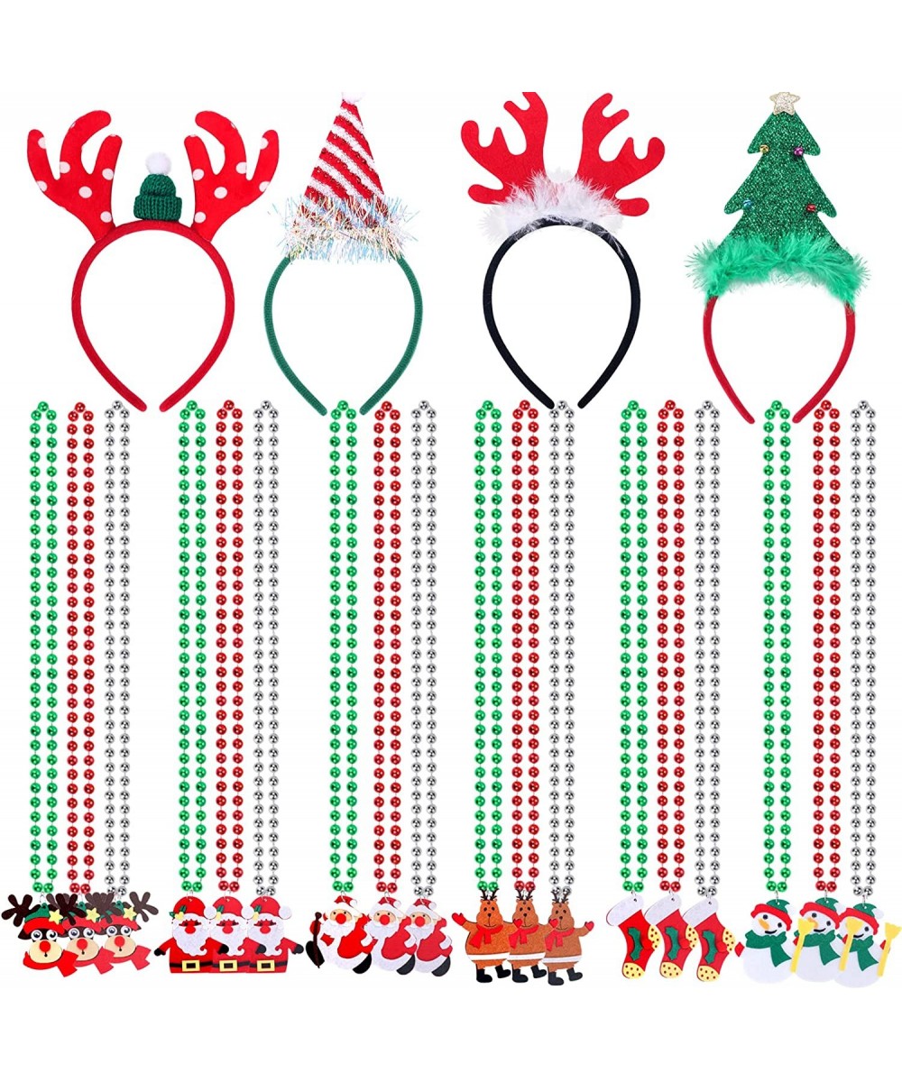 22 Pcs Christmas Party Accessories Christmas Metallic Beaded Necklaces with Christmas Head Boppers Headband for Christmas Gif...