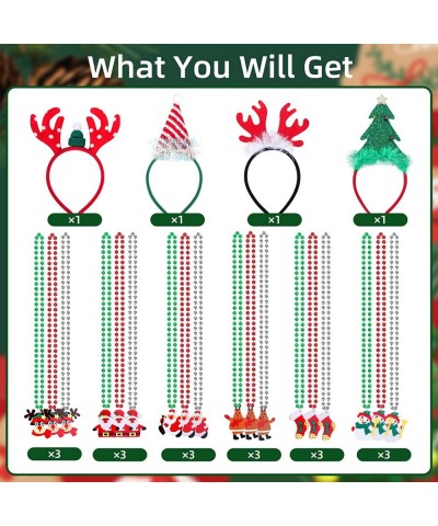 22 Pcs Christmas Party Accessories Christmas Metallic Beaded Necklaces with Christmas Head Boppers Headband for Christmas Gif...