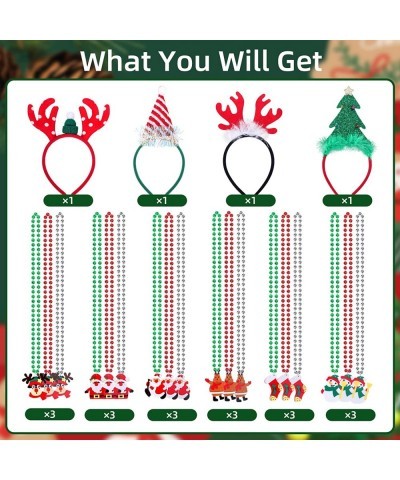 22 Pcs Christmas Party Accessories Christmas Metallic Beaded Necklaces with Christmas Head Boppers Headband for Christmas Gif...