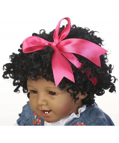 Reborn Baby Doll Girl 22inch Realistic Soft Silicone Baby Newborn Black Doll African American Black Curly Hair Denim Dress Gi...