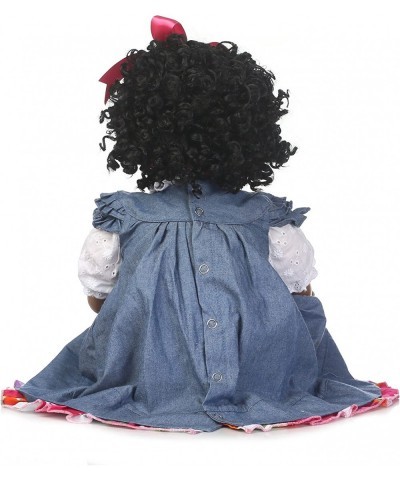 Reborn Baby Doll Girl 22inch Realistic Soft Silicone Baby Newborn Black Doll African American Black Curly Hair Denim Dress Gi...