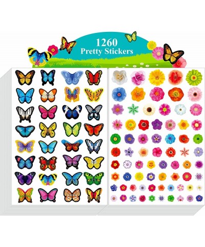 1260 PCS Butterfly & Flower Stickers 24 Sheets Colorful Springtime Blossom Stickers Insect and Plant Stickers Spring Themed P...