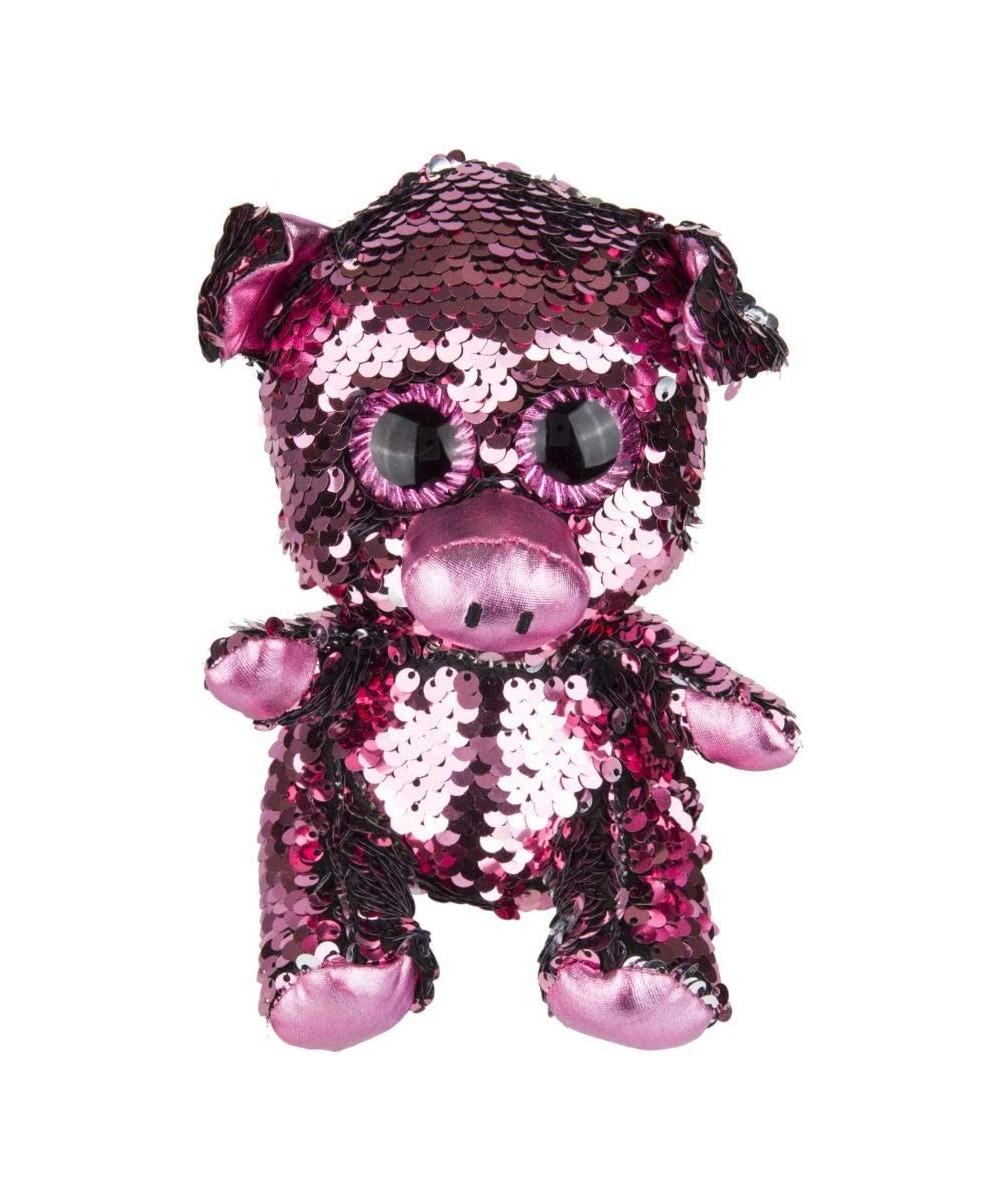 Sequin Pig Plush Dolls- Pair of Big & Small Reversible Sequin Pigs | Pink to Silver | 9" & 6" Pink to Silver Sequin Pig Plush...