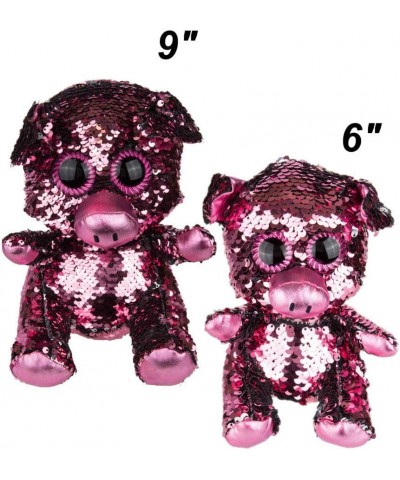 Sequin Pig Plush Dolls- Pair of Big & Small Reversible Sequin Pigs | Pink to Silver | 9" & 6" Pink to Silver Sequin Pig Plush...