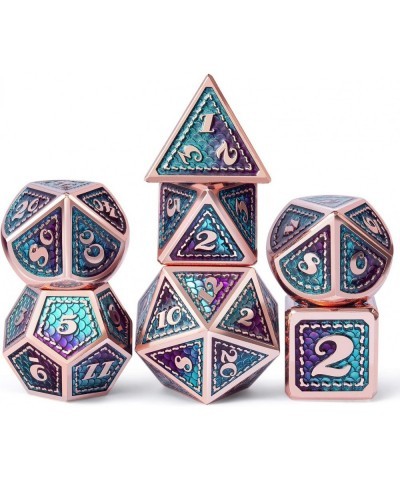 Metal D&D Dice Set 7 Pieces Dragon Scale Metallic D&D Die with Gift Metal Case for Dungeons & Dragon Game (Teal and Purple wi...