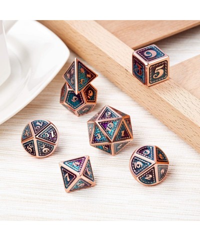 Metal D&D Dice Set 7 Pieces Dragon Scale Metallic D&D Die with Gift Metal Case for Dungeons & Dragon Game (Teal and Purple wi...