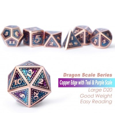 Metal D&D Dice Set 7 Pieces Dragon Scale Metallic D&D Die with Gift Metal Case for Dungeons & Dragon Game (Teal and Purple wi...