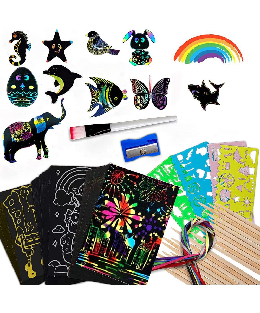 Scratch Art for Kids 118 PCS Rainbow Scratch Paper Set Black Scratch it Off Paper Art Crafts Notes Sheet for Children Girls B...