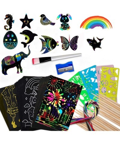 Scratch Art for Kids 118 PCS Rainbow Scratch Paper Set Black Scratch it Off Paper Art Crafts Notes Sheet for Children Girls B...