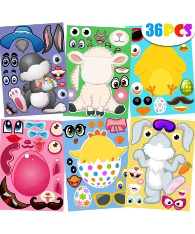 36 PCS Mix and Match Make Your Own Stickers with Easter Egg Bunny Chicken Sheep Easter Decorations Party Favor Supplies Game ...