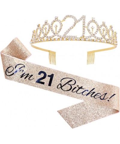 I'm 21 Bitches!" Sash & Rhinestone Tiara Set - 21st Birthday Gifts Birthday Sash for Women Fun Party Favors Birthday Party Su...