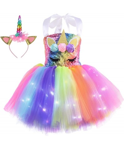 3-8 Years Birthday Girls Unicorn Dress with Headband Sequin Lighted Tutu Unicorn Party Costume Princess Dress for Christmas $...