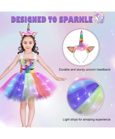 3-8 Years Birthday Girls Unicorn Dress with Headband Sequin Lighted Tutu Unicorn Party Costume Princess Dress for Christmas $...