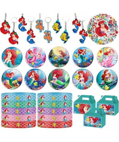 90PCS Little Mermaid Party Favors Set Ariel Princess Silicone Bracelet Keychain Stickers Buttons Mermaid Gift Boxes for Ariel...