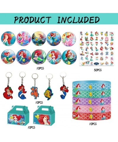 90PCS Little Mermaid Party Favors Set Ariel Princess Silicone Bracelet Keychain Stickers Buttons Mermaid Gift Boxes for Ariel...