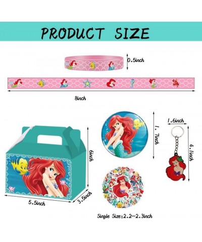 90PCS Little Mermaid Party Favors Set Ariel Princess Silicone Bracelet Keychain Stickers Buttons Mermaid Gift Boxes for Ariel...