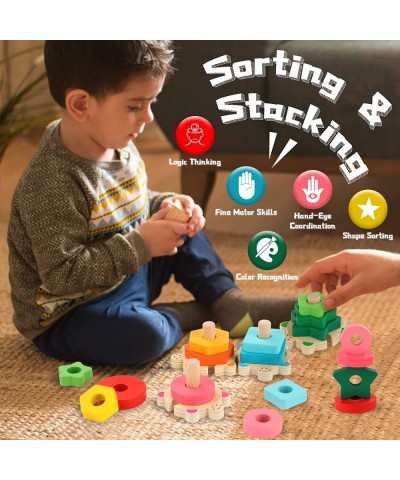 Wooden Stacking Toys for Toddler 2 3 4 Year Old Shape Sorter Montessori Educational Puzzle Blocks Toys Best Gifts for Girls B...