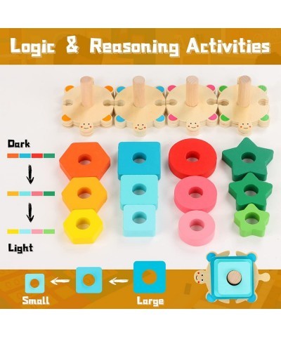 Wooden Stacking Toys for Toddler 2 3 4 Year Old Shape Sorter Montessori Educational Puzzle Blocks Toys Best Gifts for Girls B...