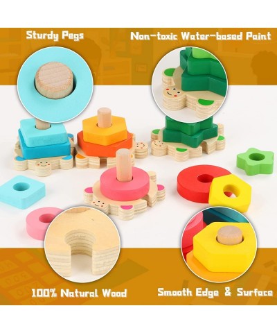 Wooden Stacking Toys for Toddler 2 3 4 Year Old Shape Sorter Montessori Educational Puzzle Blocks Toys Best Gifts for Girls B...