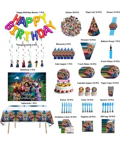 347PCS Encanto Birthday Party Supplies Isabella Encanto Party Decorations Set Include Balloons Backdrop Cake Topper Cupcake T...