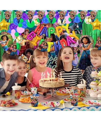 347PCS Encanto Birthday Party Supplies Isabella Encanto Party Decorations Set Include Balloons Backdrop Cake Topper Cupcake T...