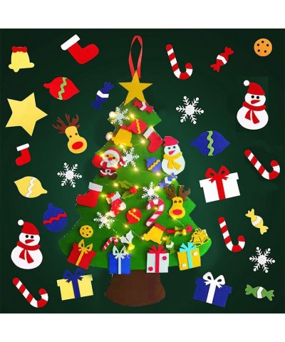 Felt Christmas Tree 3.8ft DIY Felt Christmas Tree Set with 30 Detachable Ornaments 10ft LED Lights Christmas Wall Hanging Orn...