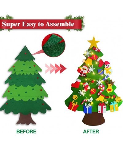 Felt Christmas Tree 3.8ft DIY Felt Christmas Tree Set with 30 Detachable Ornaments 10ft LED Lights Christmas Wall Hanging Orn...