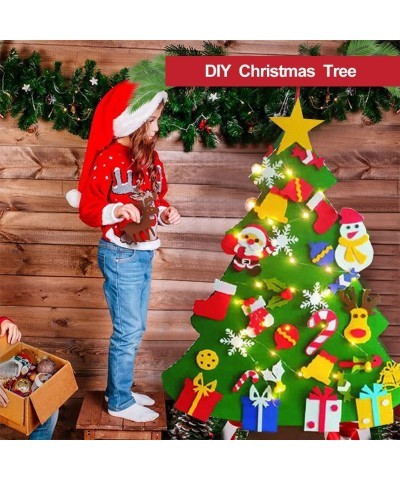 Felt Christmas Tree 3.8ft DIY Felt Christmas Tree Set with 30 Detachable Ornaments 10ft LED Lights Christmas Wall Hanging Orn...