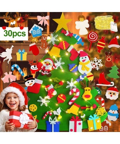 Felt Christmas Tree 3.8ft DIY Felt Christmas Tree Set with 30 Detachable Ornaments 10ft LED Lights Christmas Wall Hanging Orn...