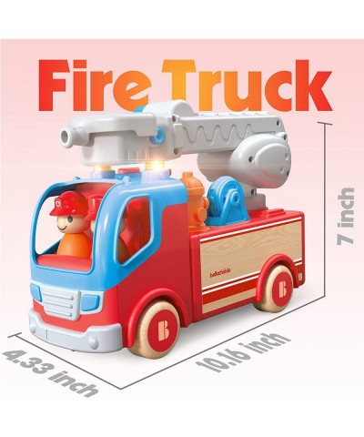 Fire Truck Toy - Toddler Wooden Fire Truck with Removable Accessories Lights & Sound Effects Kids Wooden Toy Cars Shape Sorte...