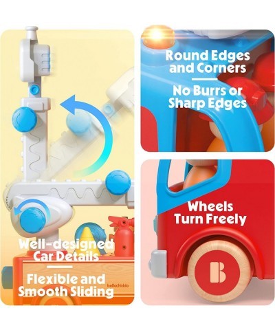 Fire Truck Toy - Toddler Wooden Fire Truck with Removable Accessories Lights & Sound Effects Kids Wooden Toy Cars Shape Sorte...