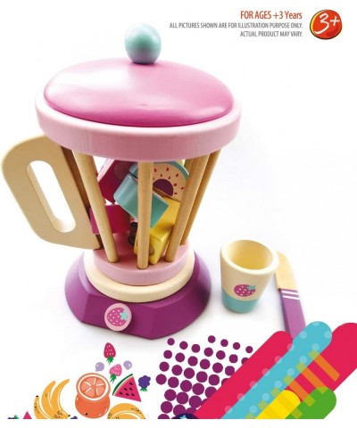 8 Pc Wooden Smoothie Maker toy - Includes wood Blender cup Fruits and knife. Made with Premium Materials - Encourages Pretend...