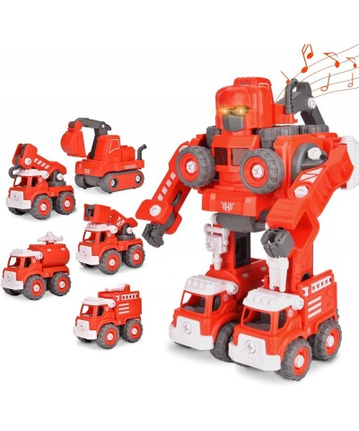 Fire Truck Toy Take Apart Robot Transformers Toys 5 in 1 Construction Vehicle Comes with a Electric Drill Assembly Robot Buil...